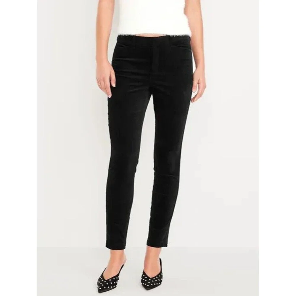 Old Navy Velvet Pixie Skinny Ankle Pants Womens 12 Black Stretch NEW